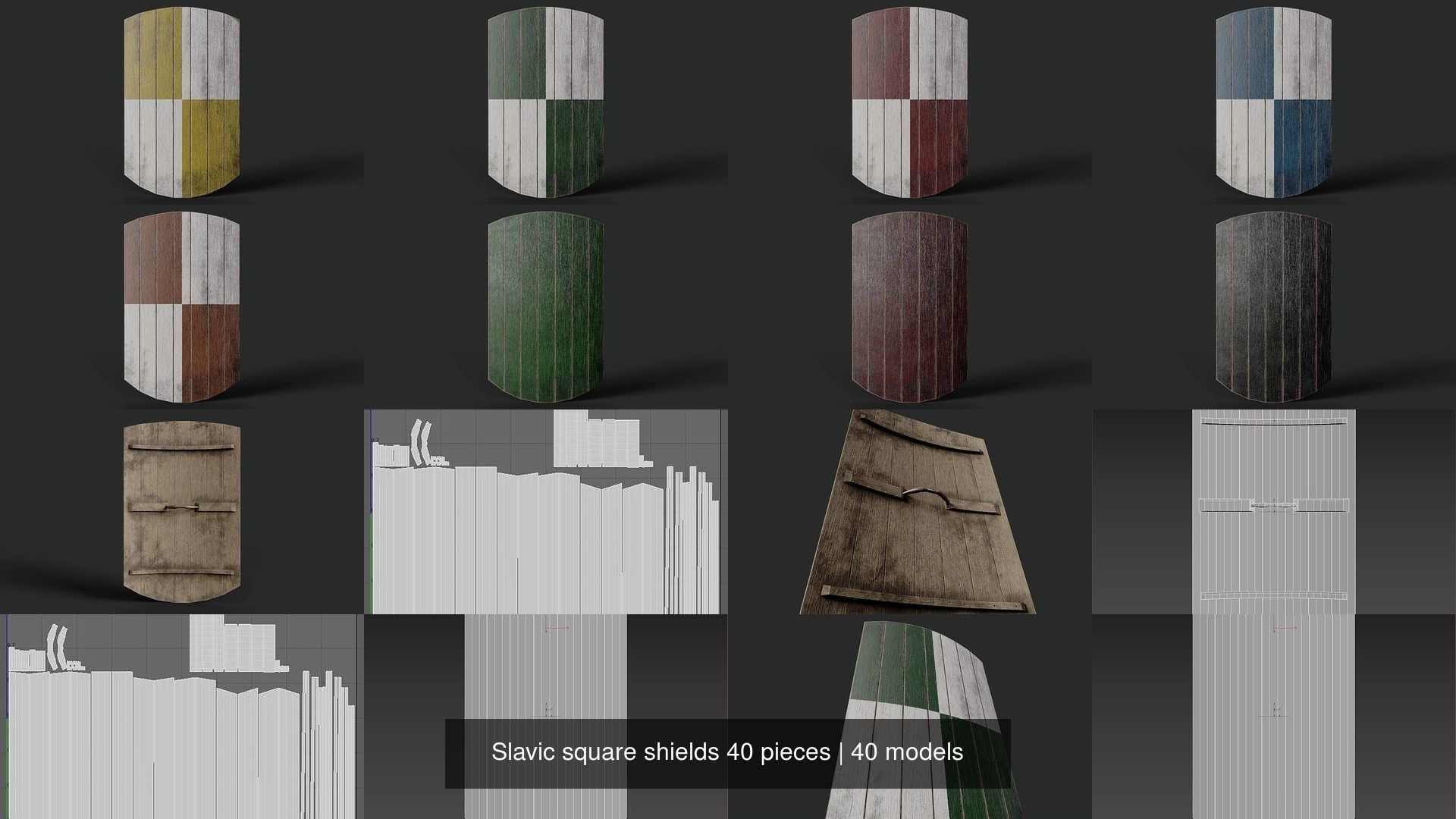 Slavic square shields 40 pieces 3D Model Collection_10