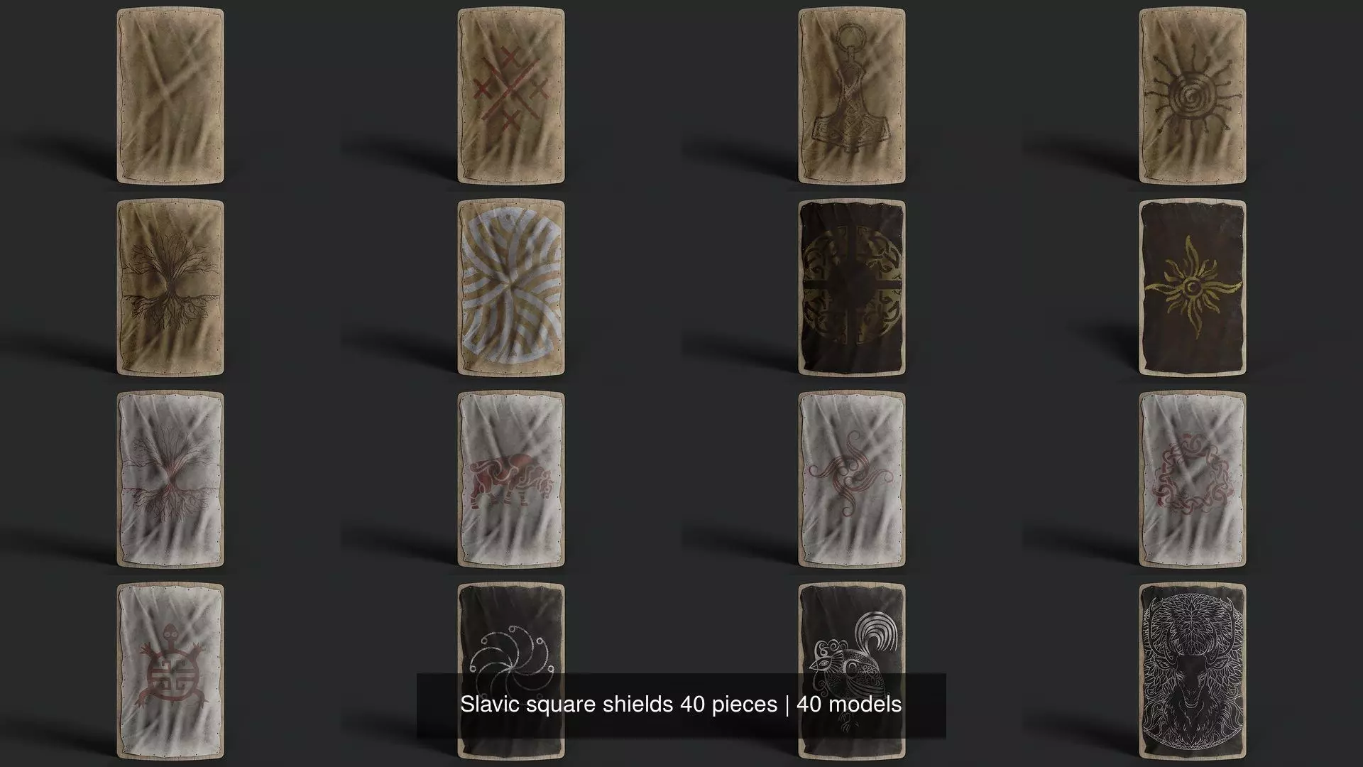 Slavic square shields 40 pieces 3D Model Collection_1