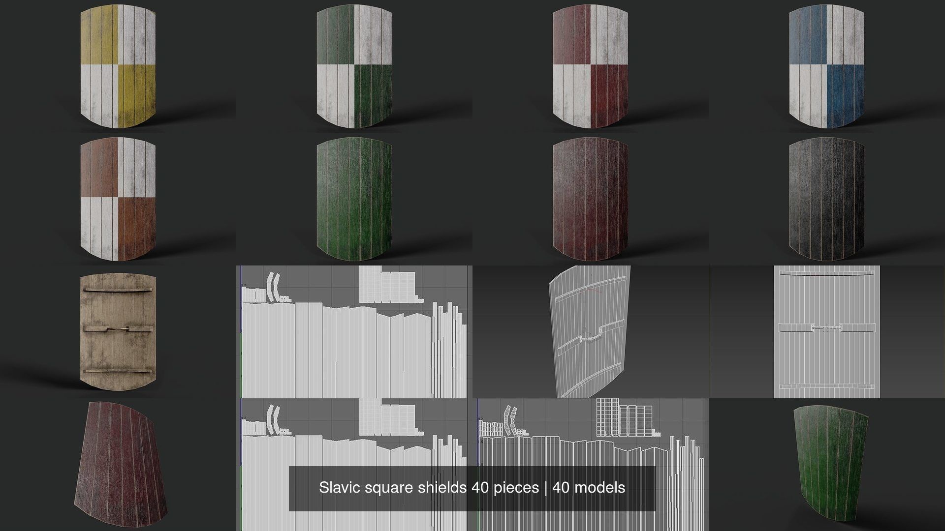 Slavic square shields 40 pieces 3D Model Collection_5