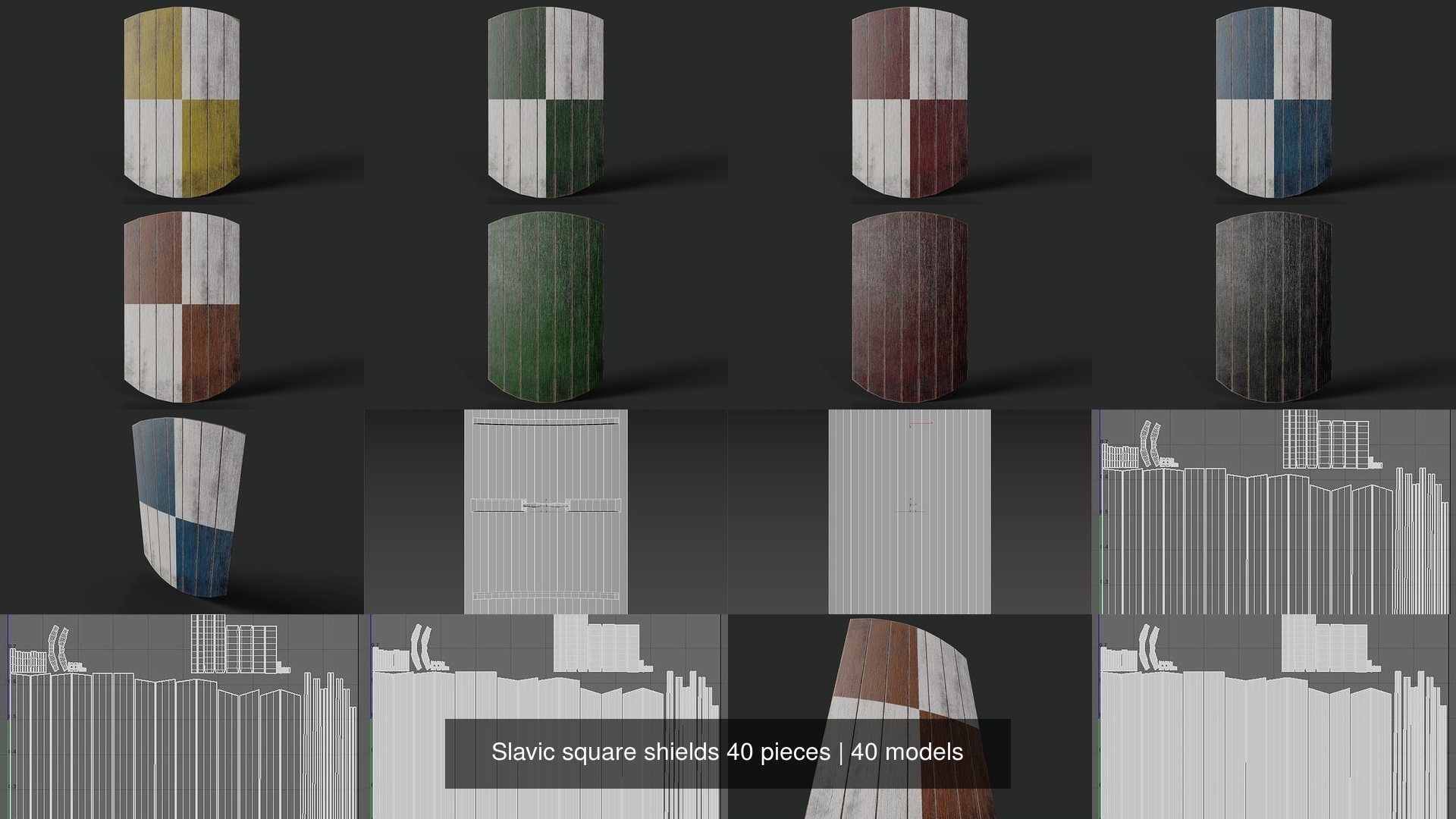 Slavic square shields 40 pieces 3D Model Collection_9