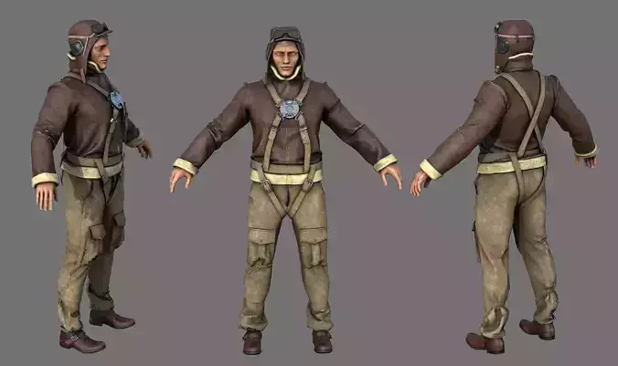 WORLD WAR II PILOT Low-poly 3D model