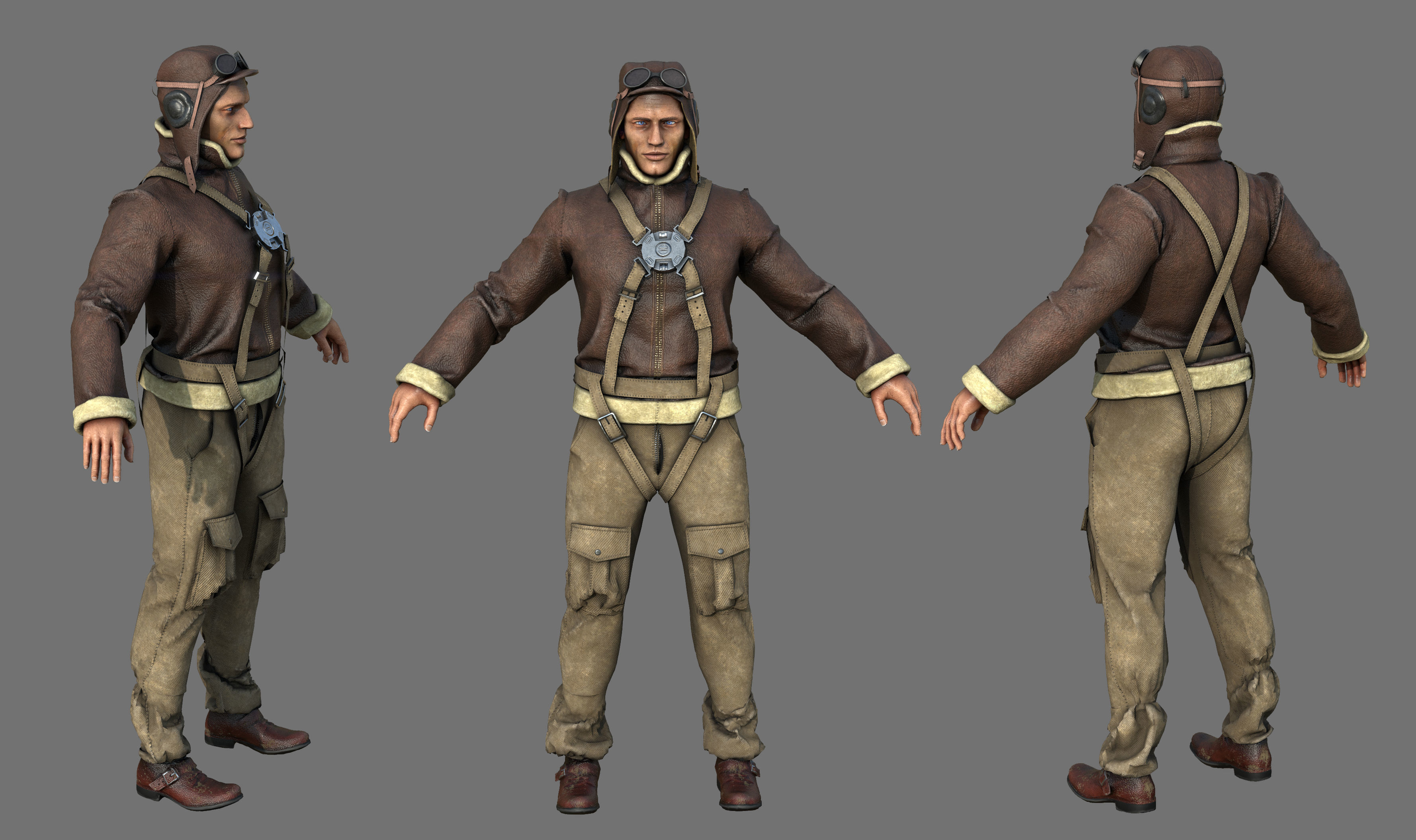Pilot Model Textures 3D model WORLD WAR II PILOT VR / AR / low-poly | CGTrader