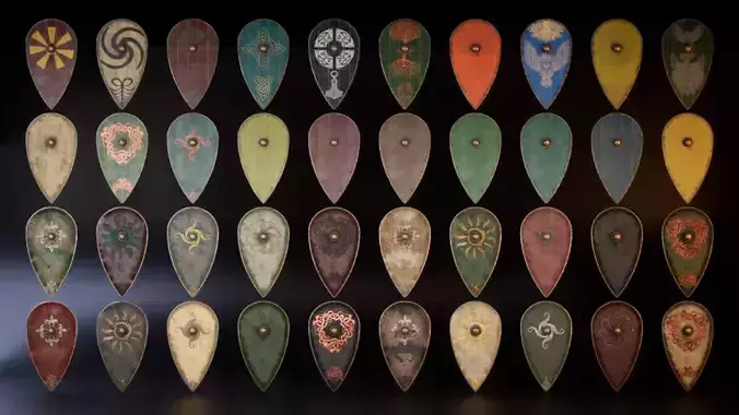 Slavic kite shields 40 pieces 3D Model Collection