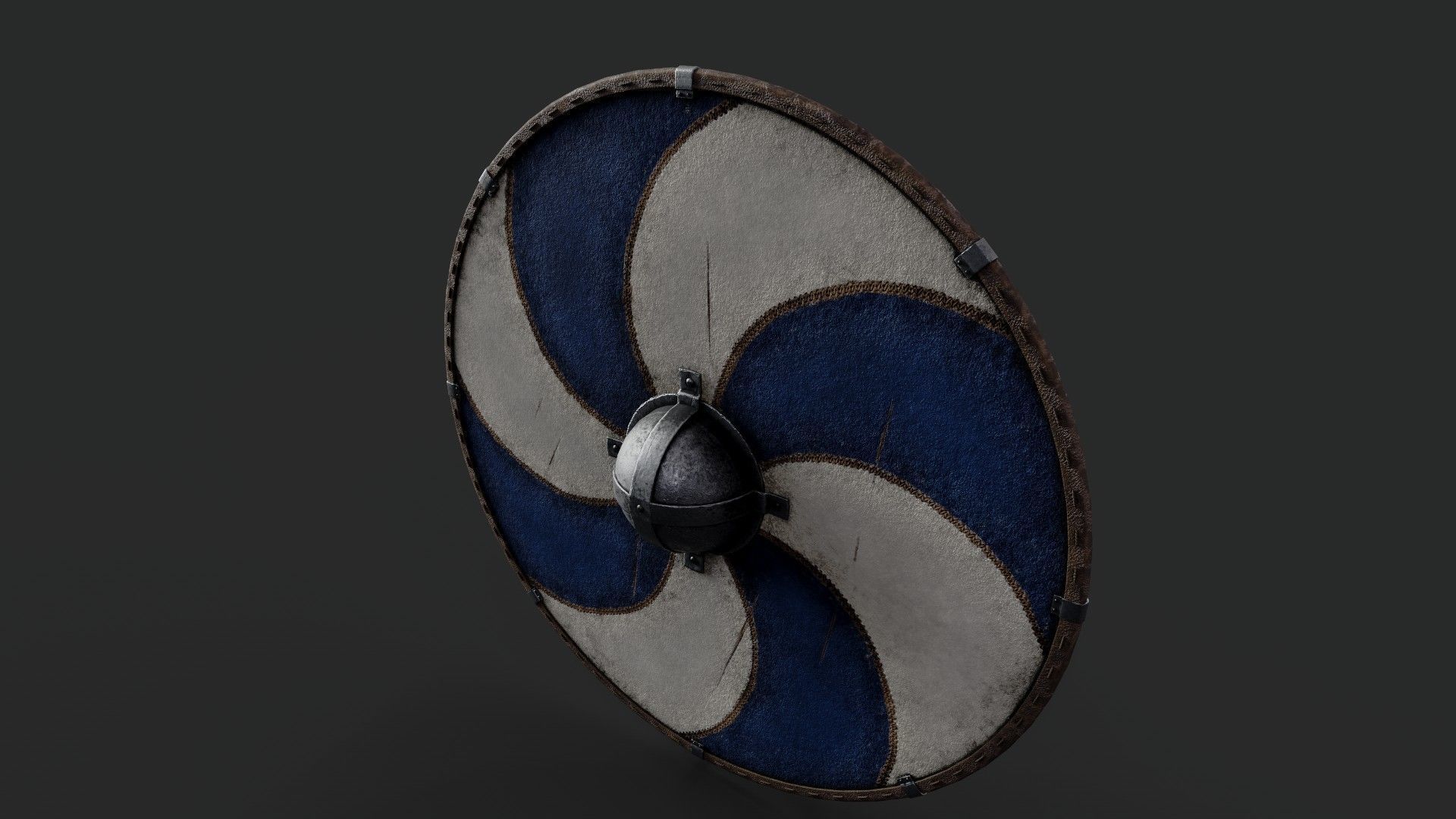 Slavic round leather shield-painted blue and white sun wheel Low-poly 3D model_5