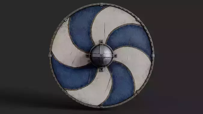 Slavic round leather shield-painted blue and white sun wheel Low-poly 3D model