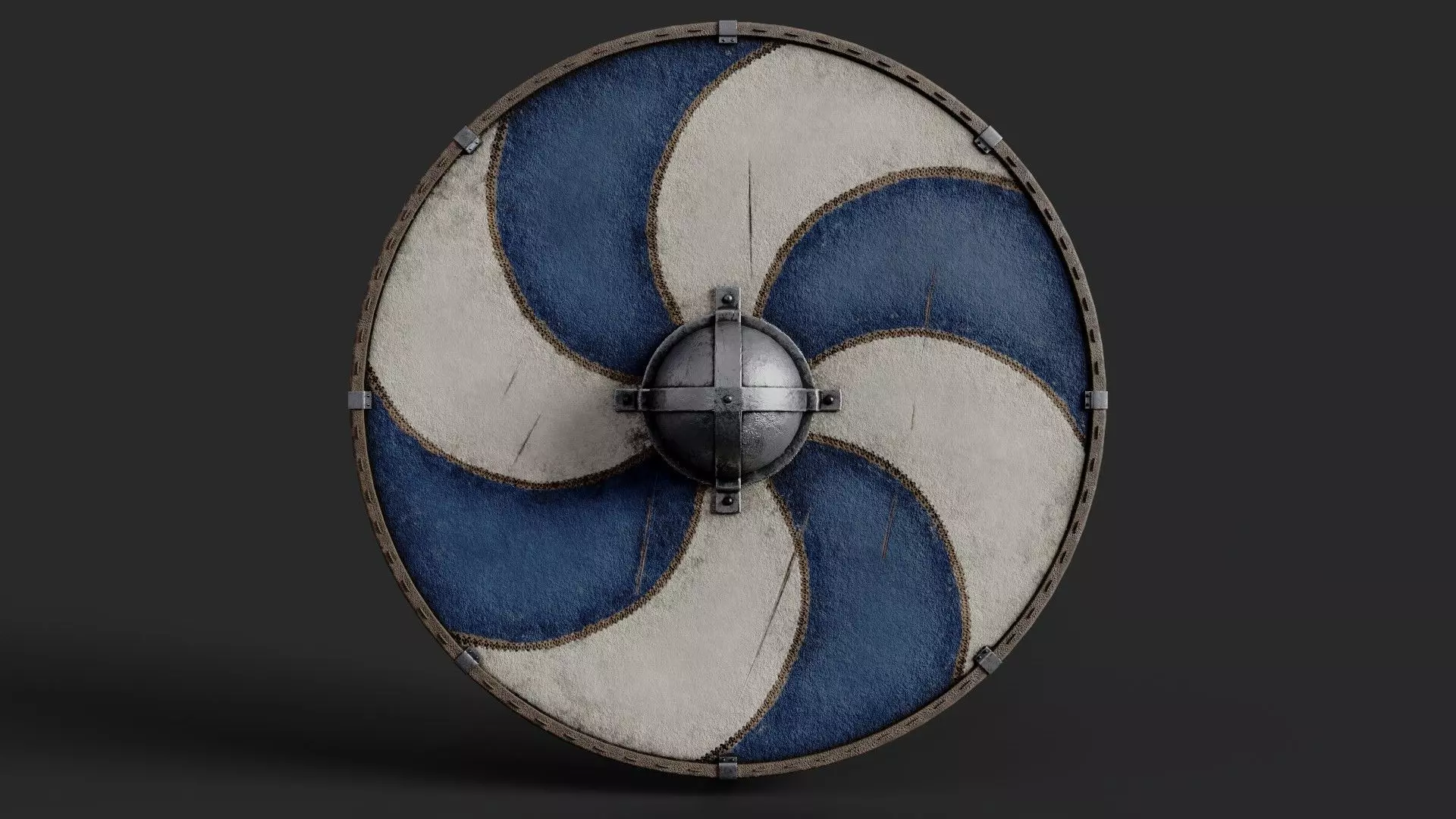 Slavic round leather shield-painted blue and white sun wheel Low-poly 3D model_0
