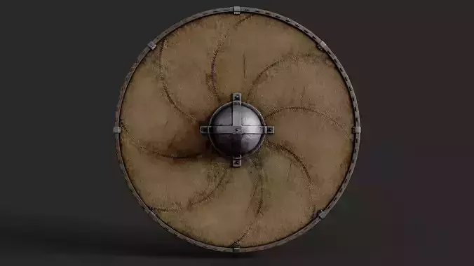 Slavic round leather shield- sun wheel Low-poly 3D model
