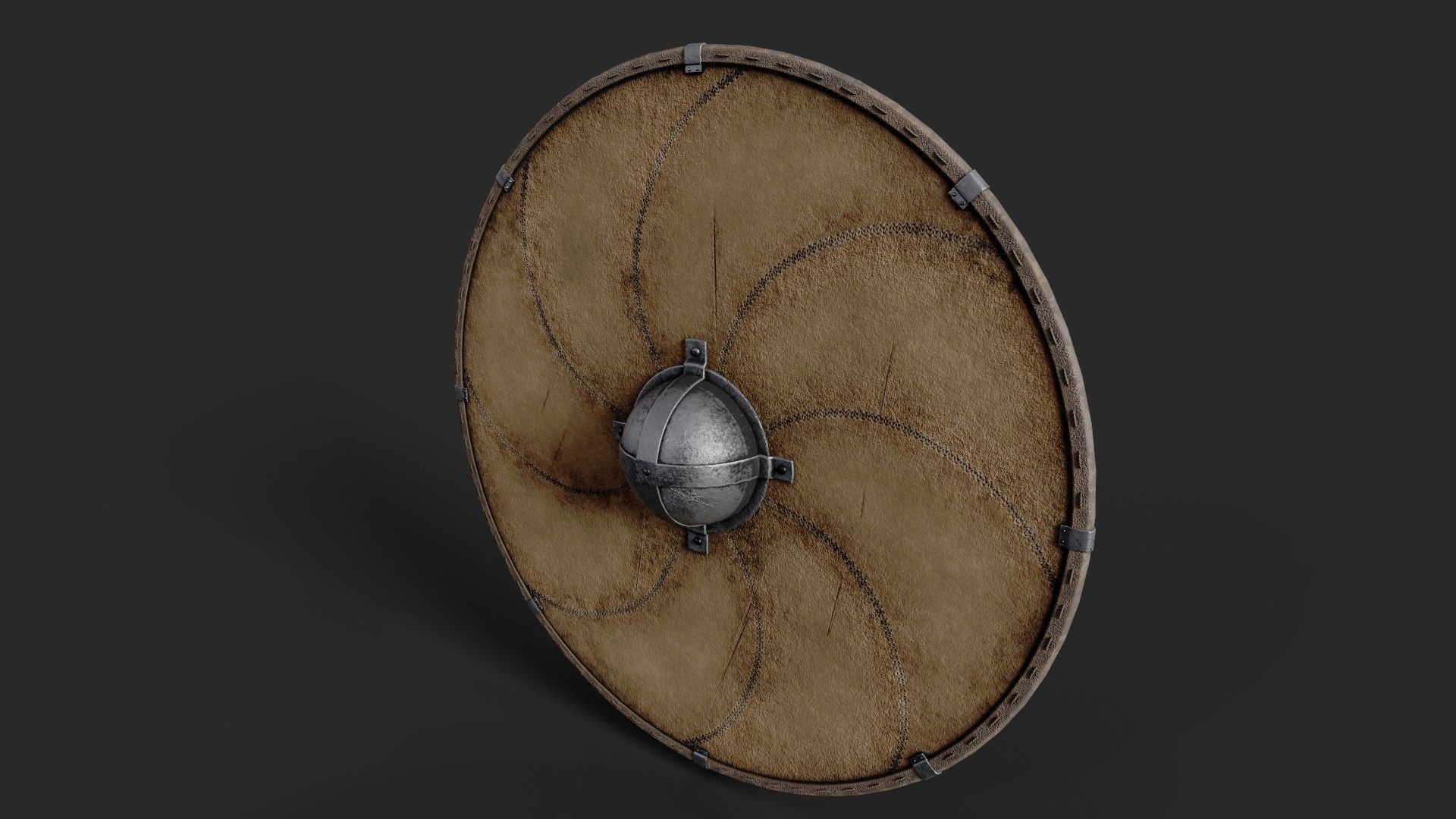 Slavic round leather shield- sun wheel Low-poly 3D model_5