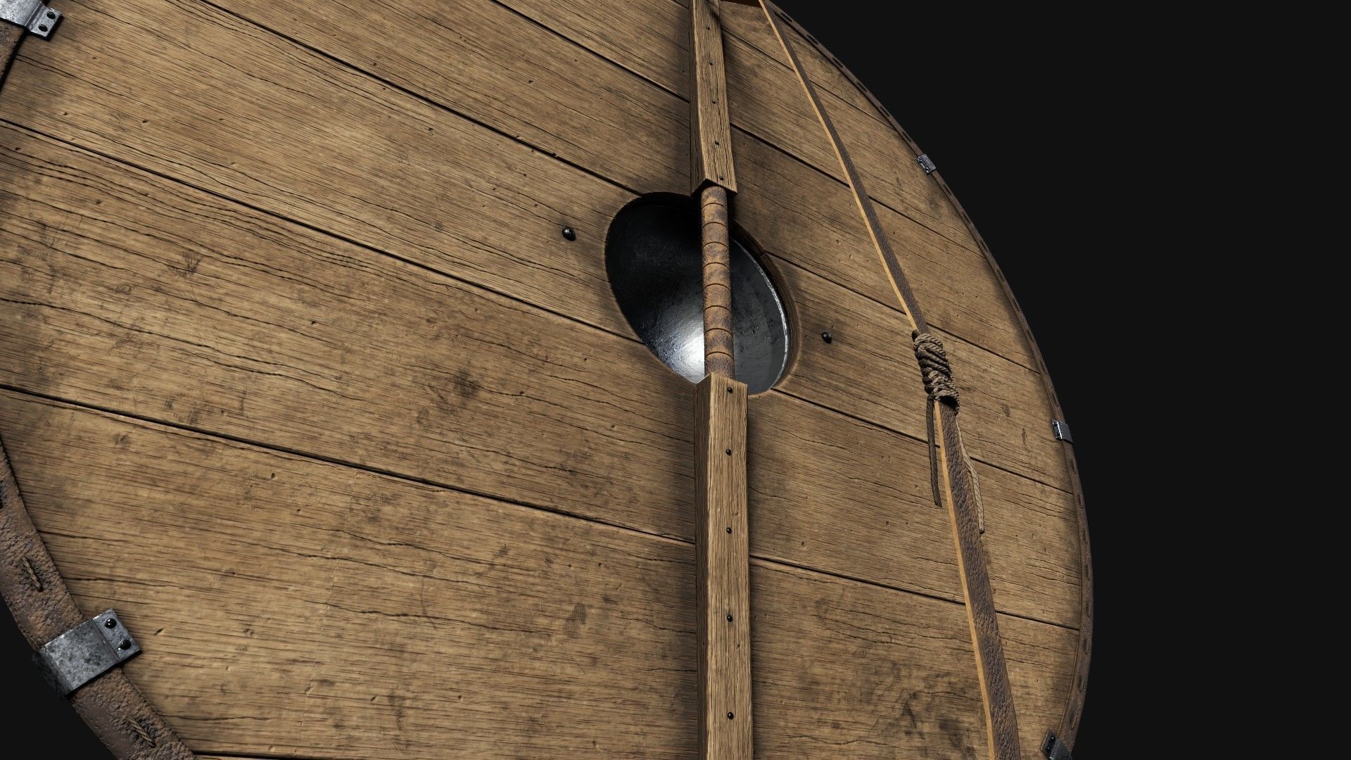 Slavic round leather shield-painted black with Sun symbol Low-poly 3D model_3