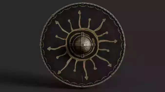 Slavic round leather shield-painted black with Sun symbol Low-poly 3D model