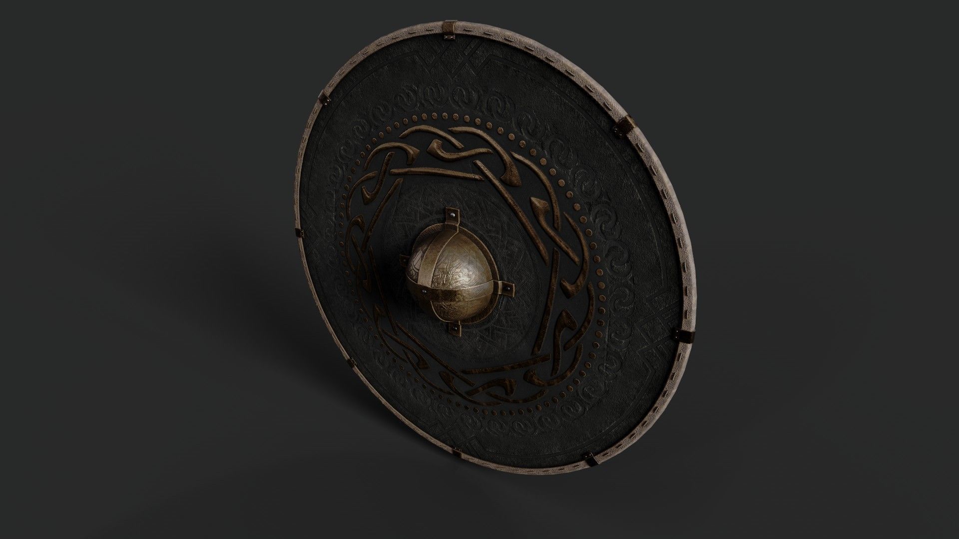 Slavic round leather shield-painted black with nordic symbol Low-poly 3D model_5