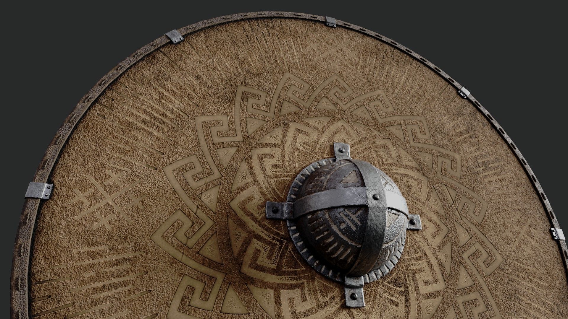 Slavic round leather shield- pagan symbol Low-poly 3D model_4