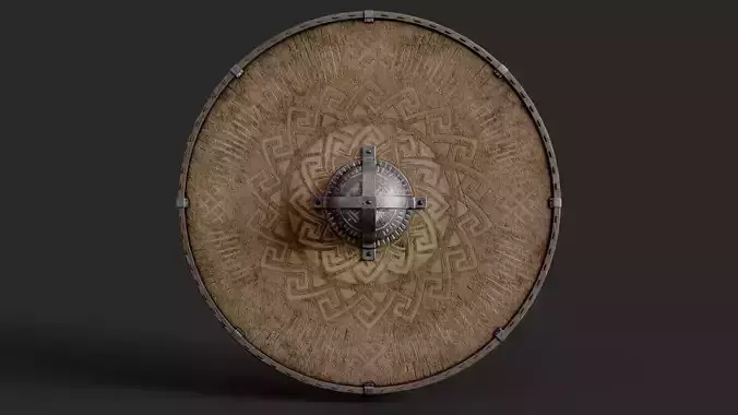 Slavic round leather shield- pagan symbol Low-poly 3D model