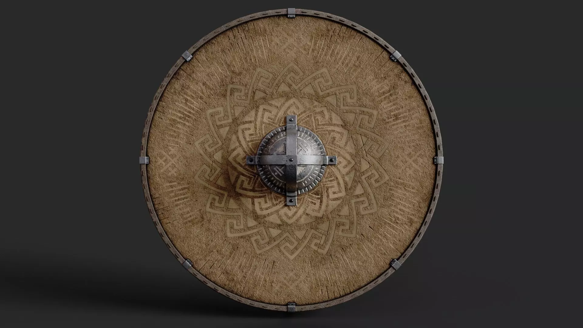 Slavic round leather shield- pagan symbol Low-poly 3D model_0