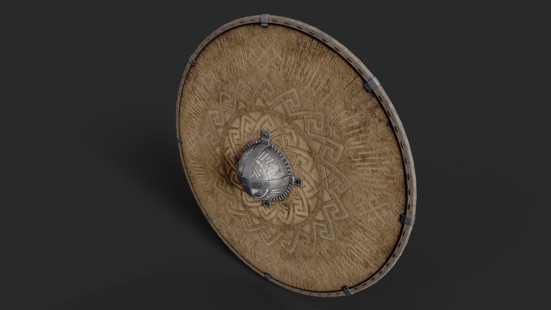 Slavic round leather shield- pagan symbol Low-poly 3D model_5