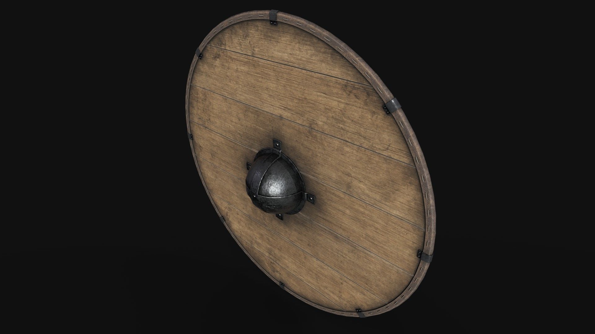 Slavic round wooden shield- base Low-poly 3D model_5