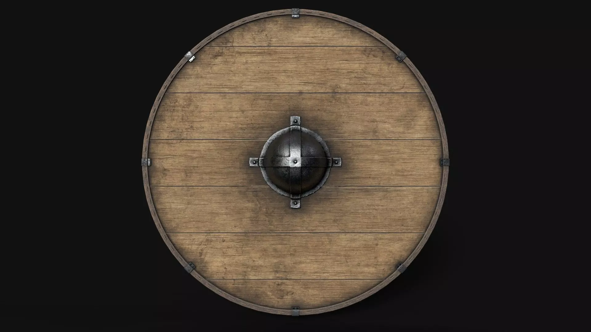 Slavic round wooden shield- base Low-poly 3D model_0