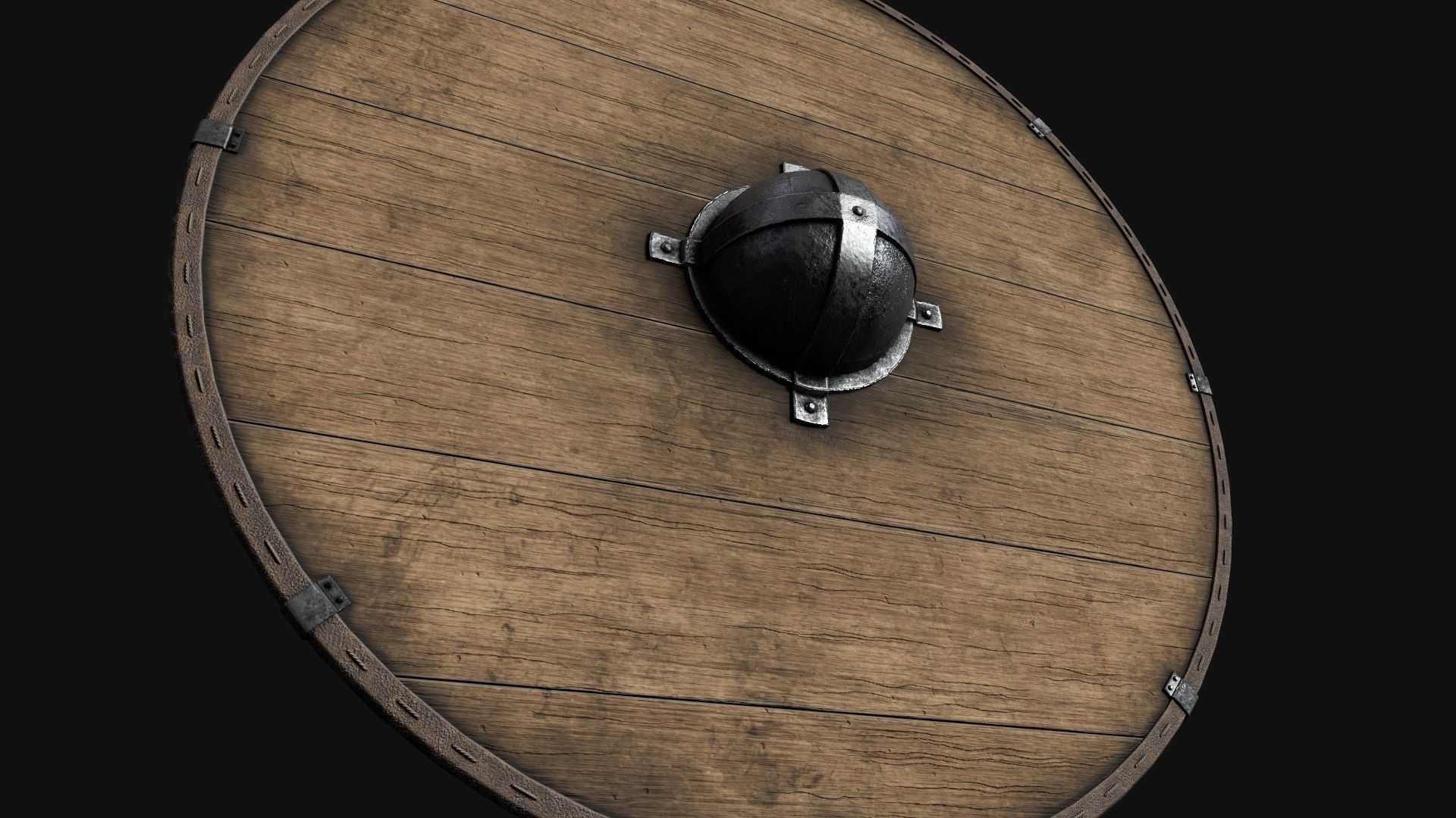 Slavic round wooden shield- base Low-poly 3D model_4