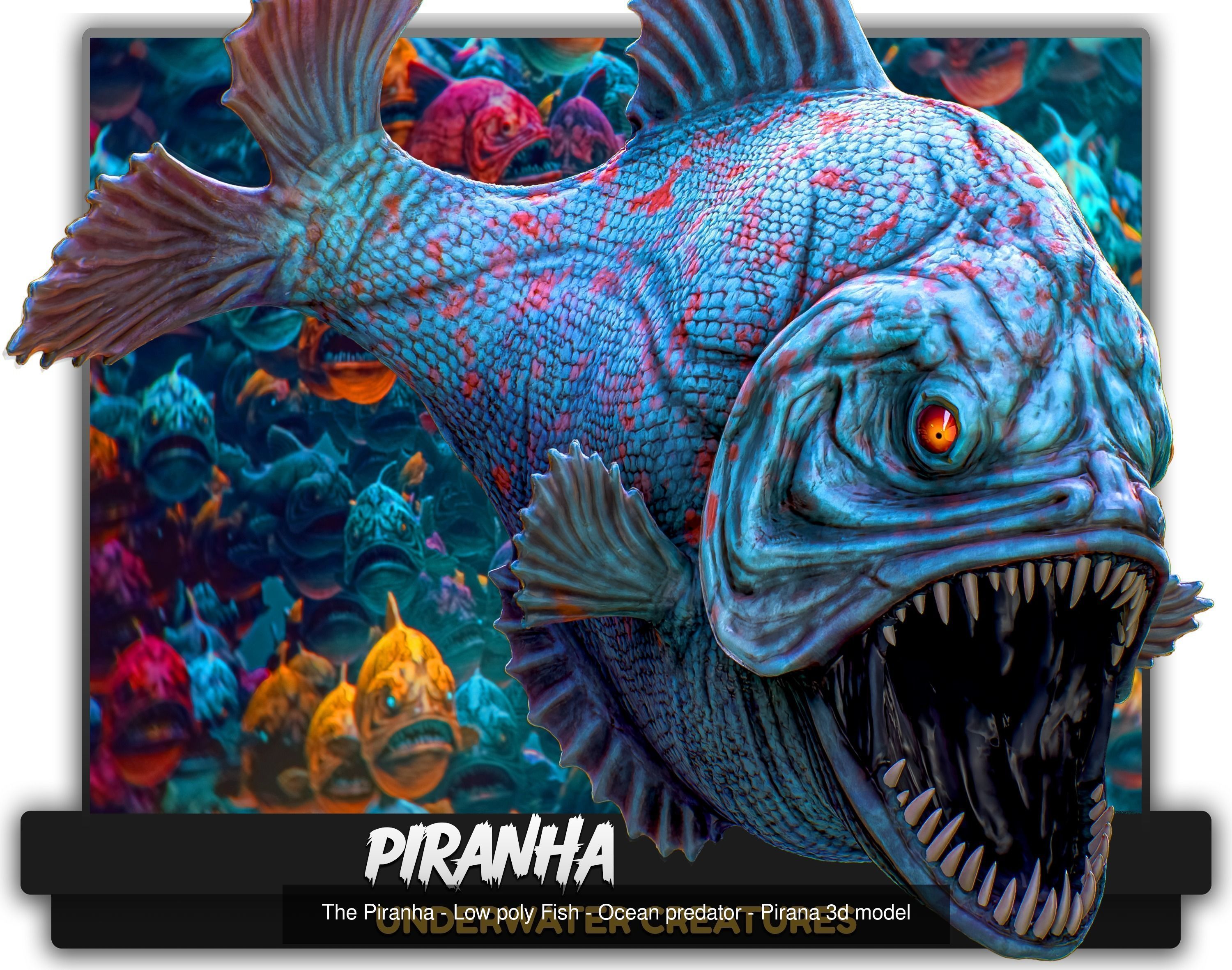 Ocean Monster Fish Pack - Low poly - Predator - Creatures - 11 3D Model Collection_10