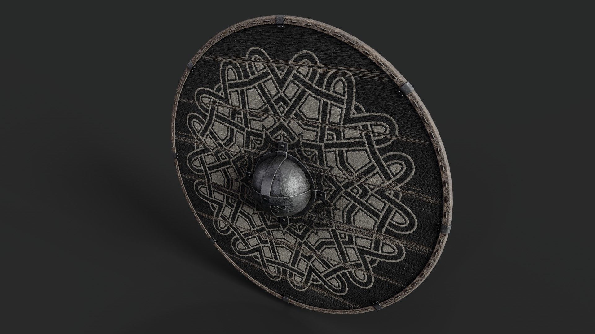 Slavic round wooden shield-painted  with nordic symbol Low-poly 3D model_5