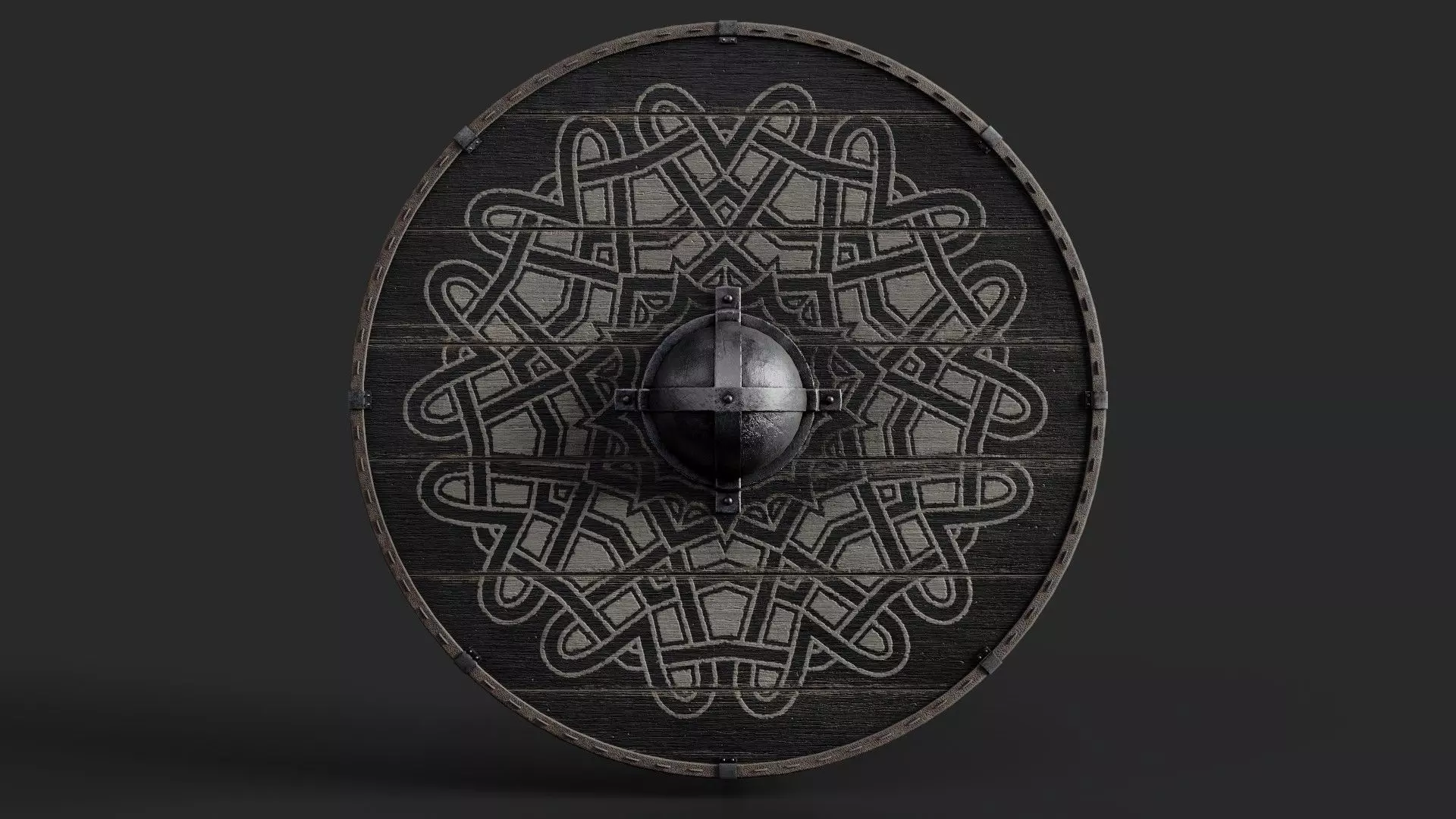 Slavic round wooden shield-painted  with nordic symbol Low-poly 3D model_0