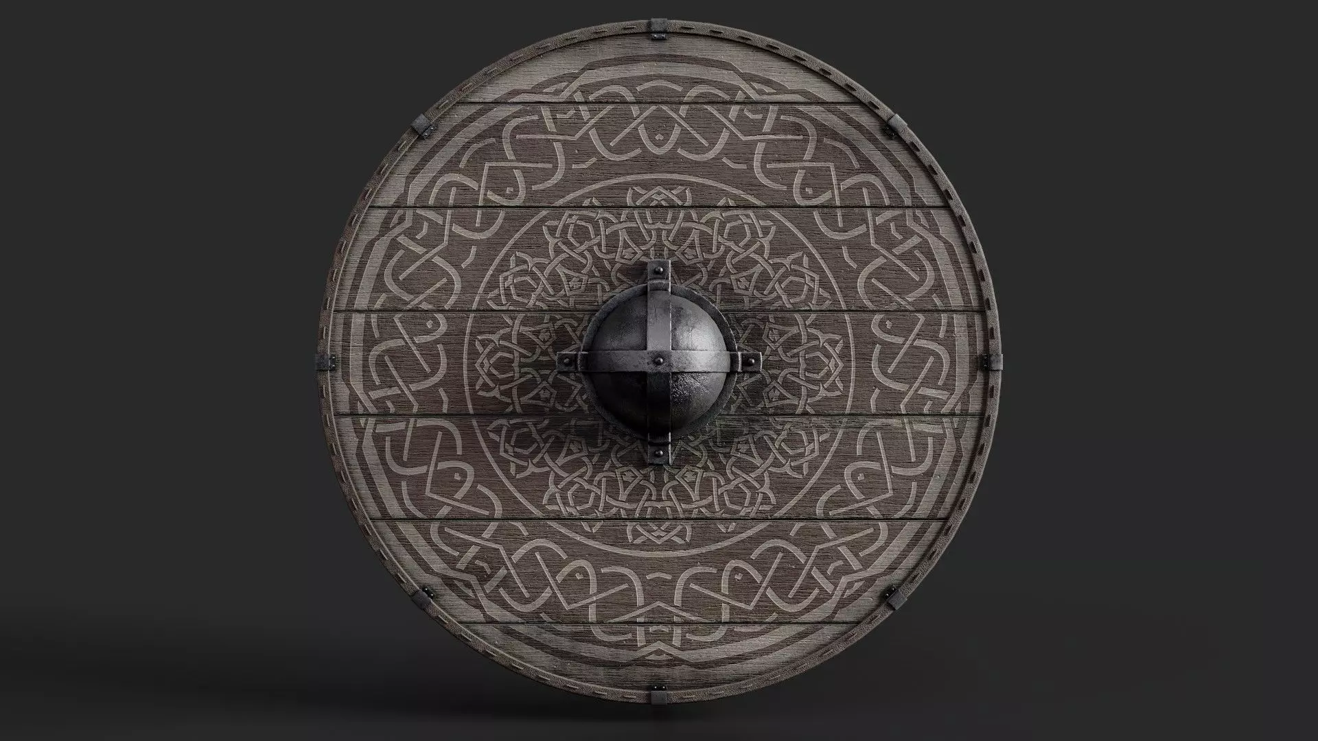 Slavic round wooden shield-painted  with nordic symbol Low-poly 3D model_0