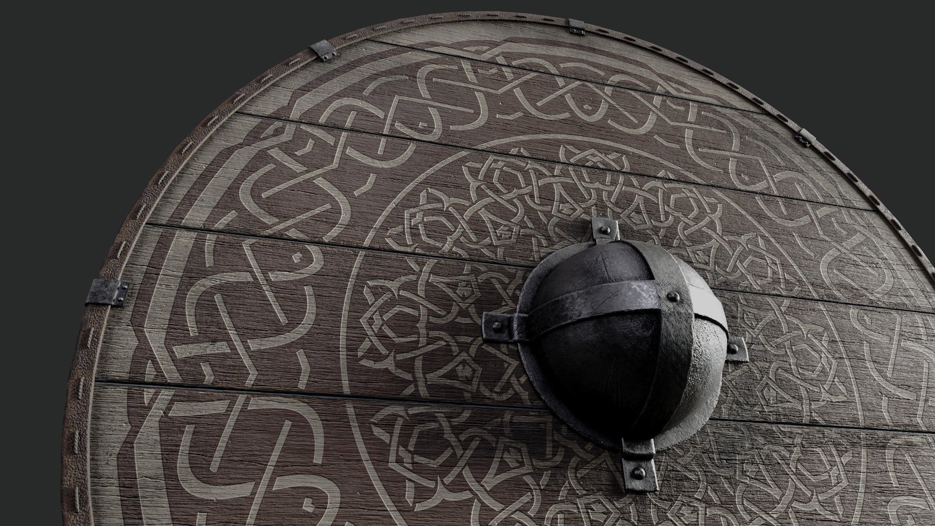 Slavic round wooden shield-painted  with nordic symbol Low-poly 3D model_4