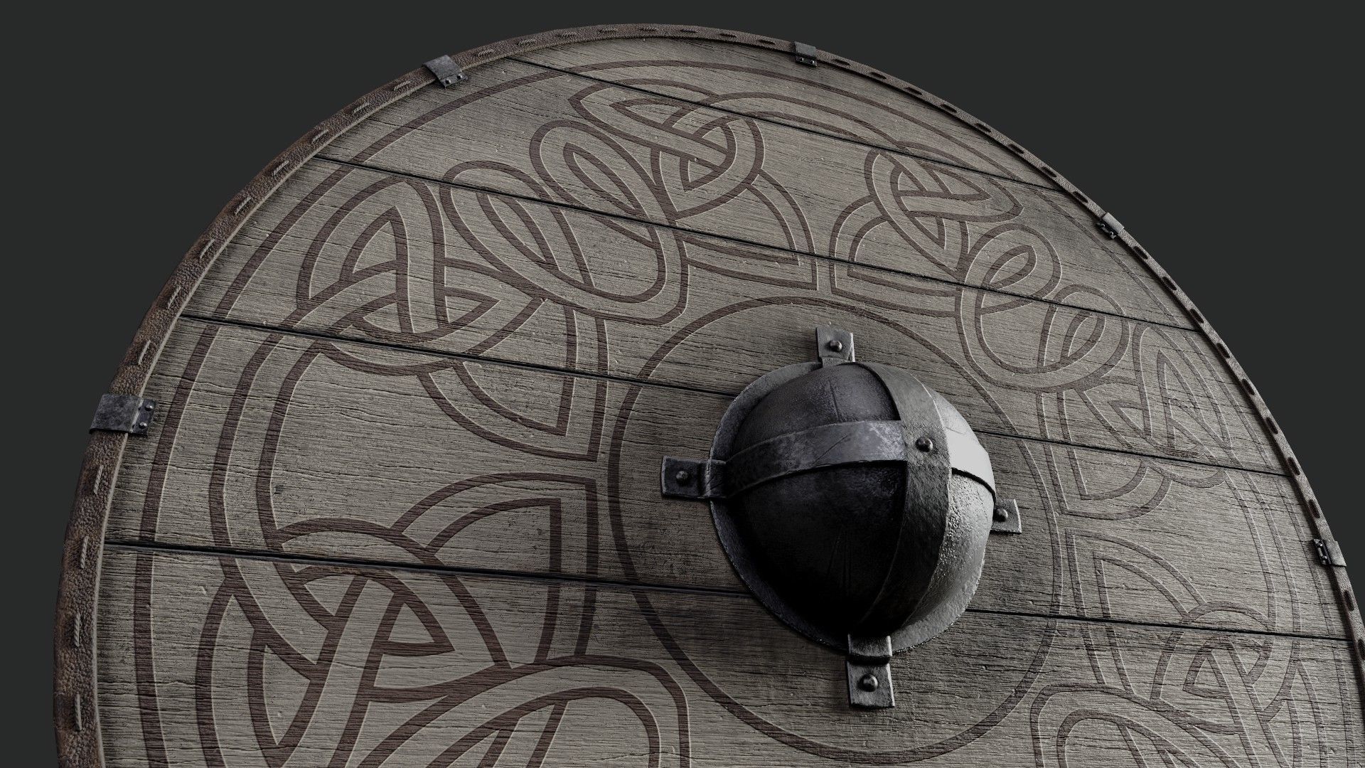 Slavic round wooden shield-painted beige with nordic symbol Low-poly 3D model_4
