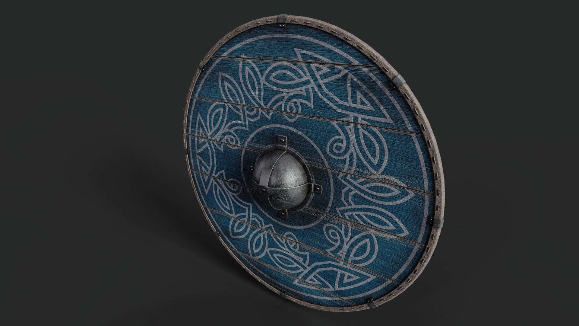 Slavic round wooden shield-painted blue with nordic symbol Low-poly 3D model_5