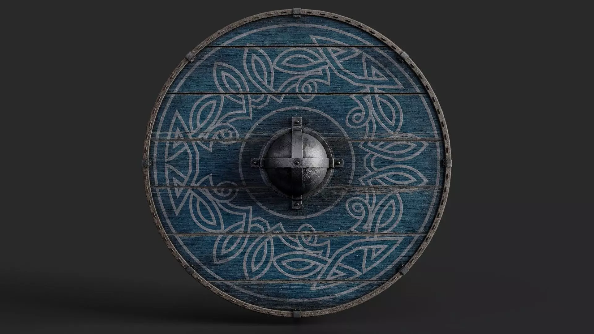 Slavic round wooden shield-painted blue with nordic symbol Low-poly 3D model_0