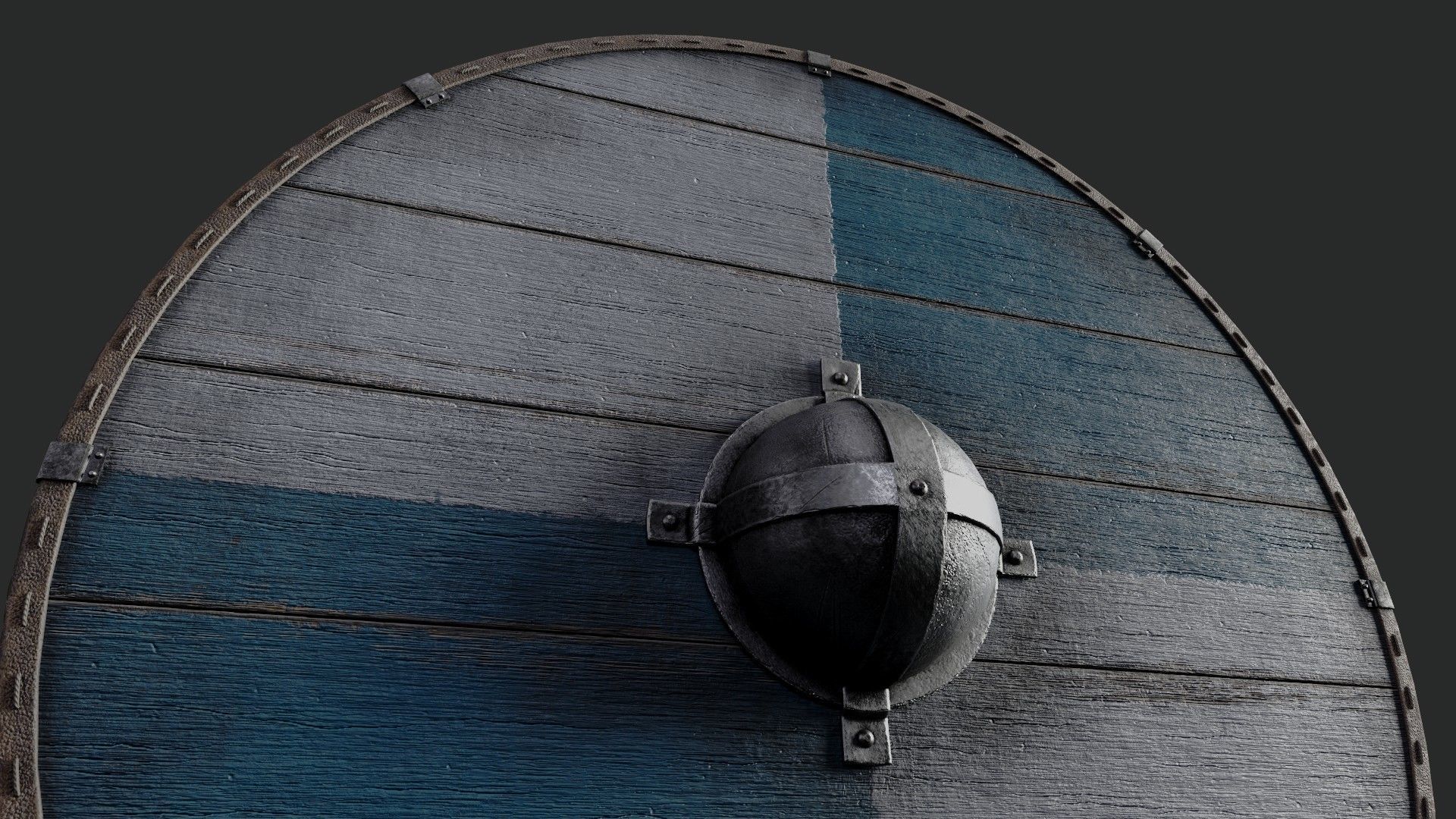 Slavic round wooden shield-painted blue and white Low-poly 3D model_4