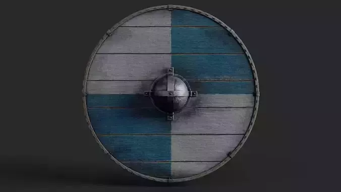 Slavic round wooden shield-painted blue and white Low-poly 3D model