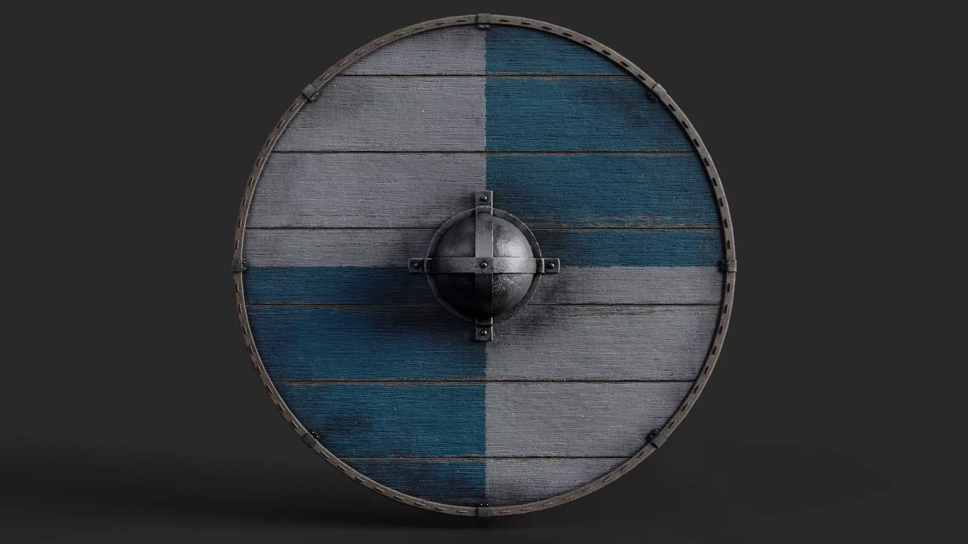 Slavic round wooden shield-painted blue and white Low-poly 3D model_0