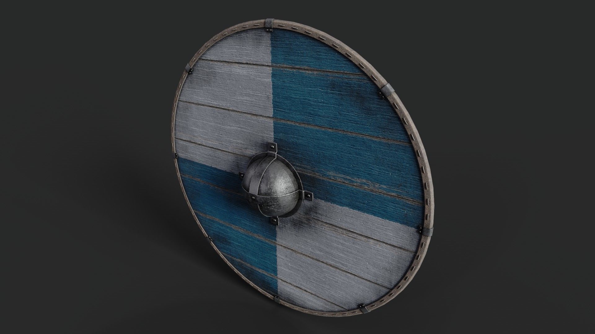 Slavic round wooden shield-painted blue and white Low-poly 3D model_5