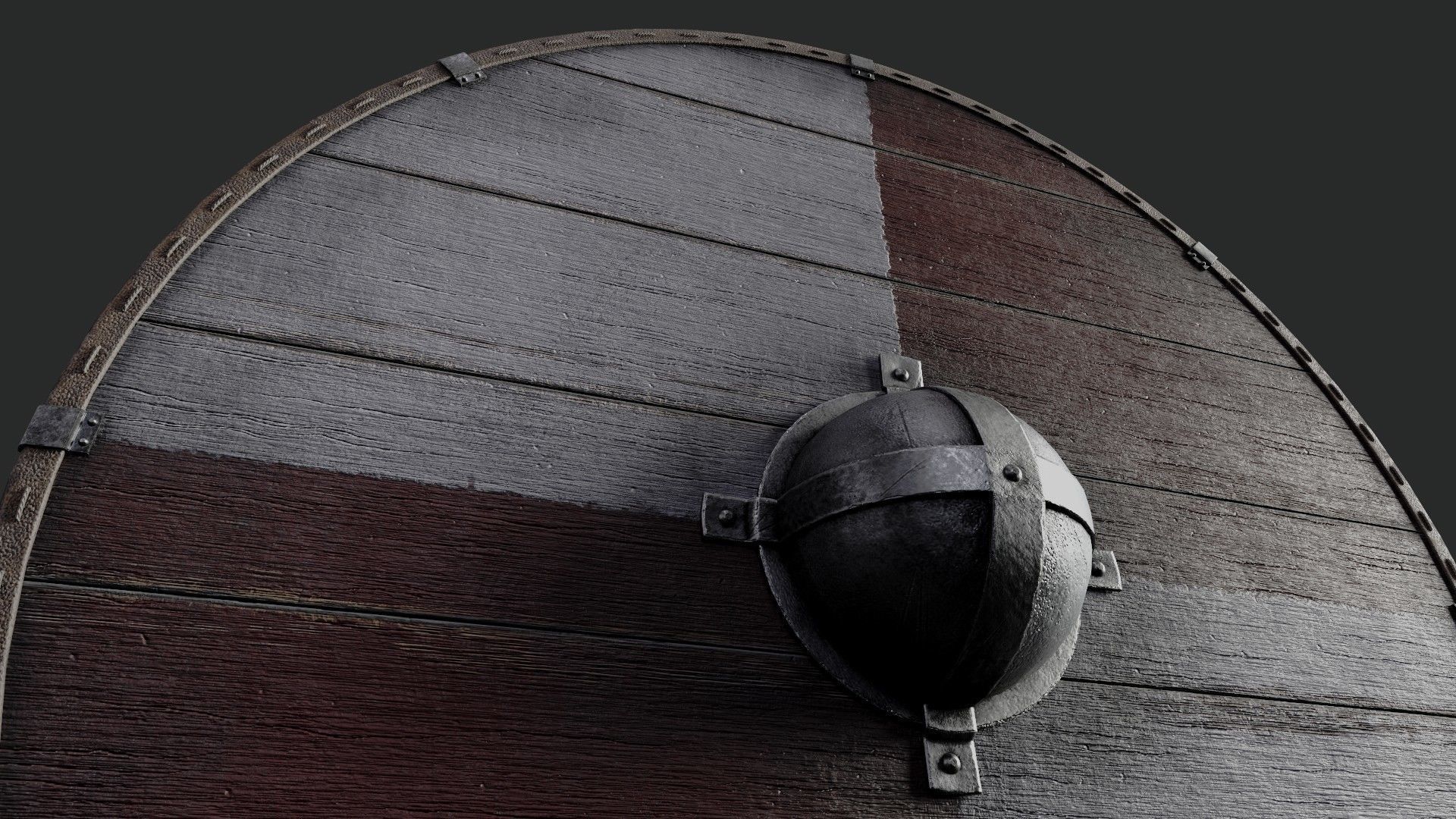 Slavic round wooden shield-painted red and white Low-poly 3D model_4