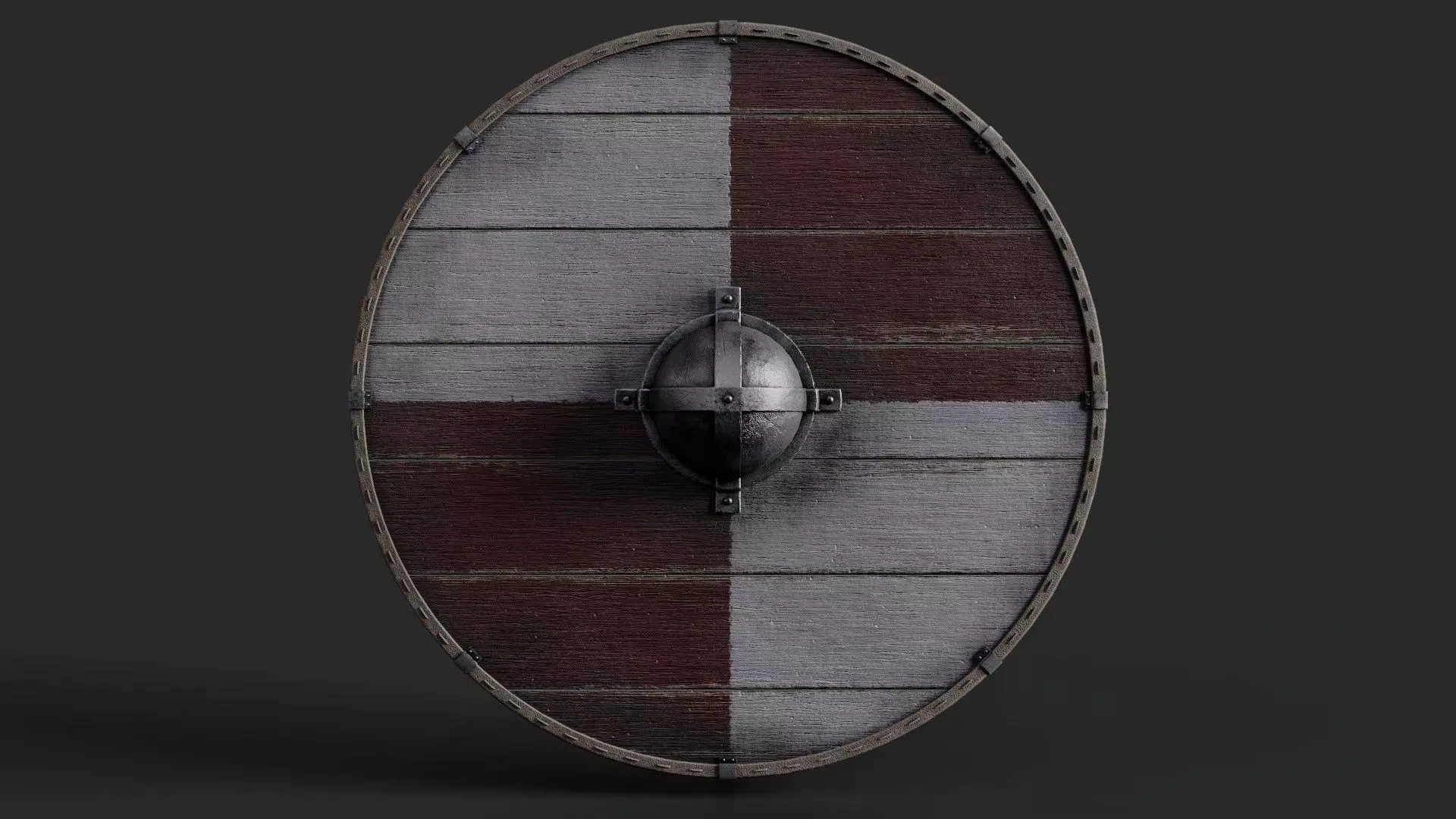 Slavic round wooden shield-painted red and white Low-poly 3D model_0