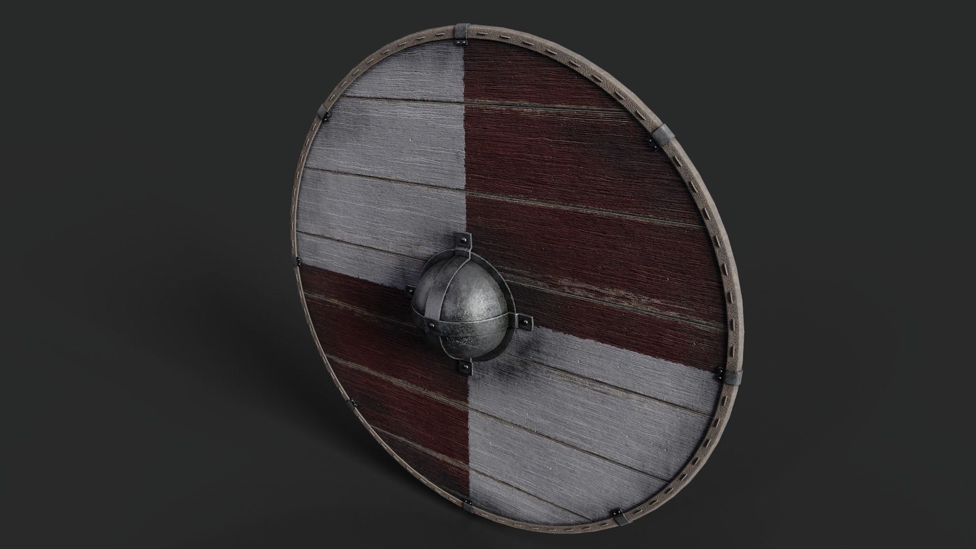 Slavic round wooden shield-painted red and white Low-poly 3D model_5