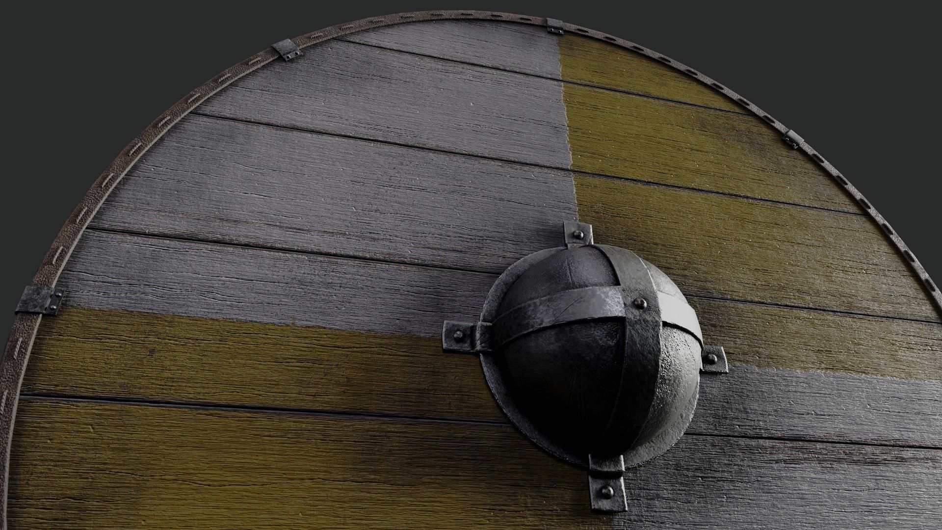 Slavic round wooden shield-painted yellow and white Low-poly 3D model_4