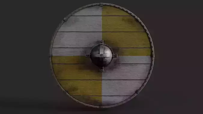 Slavic round wooden shield-painted yellow and white Low-poly 3D model