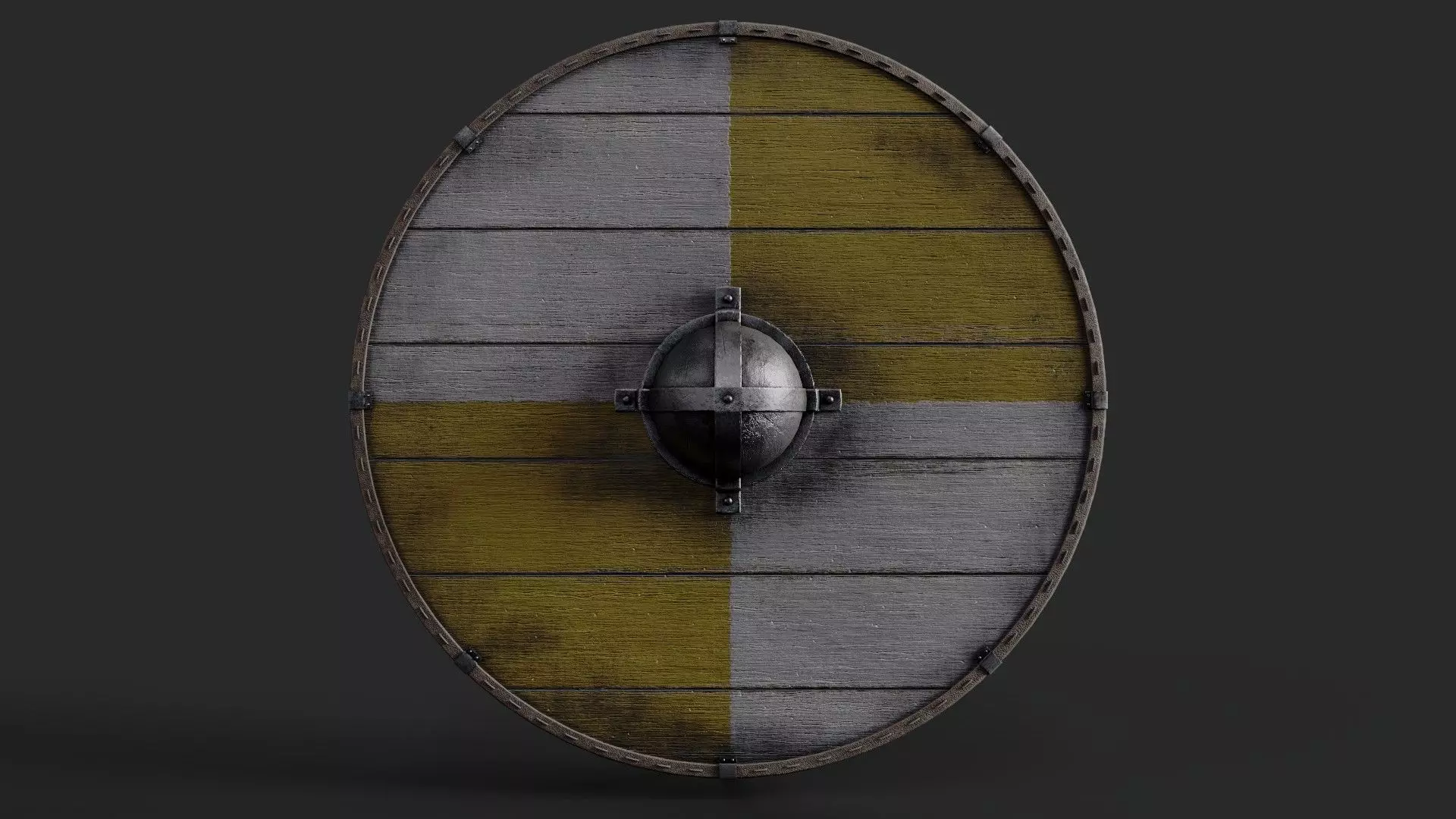 Slavic round wooden shield-painted yellow and white Low-poly 3D model_0