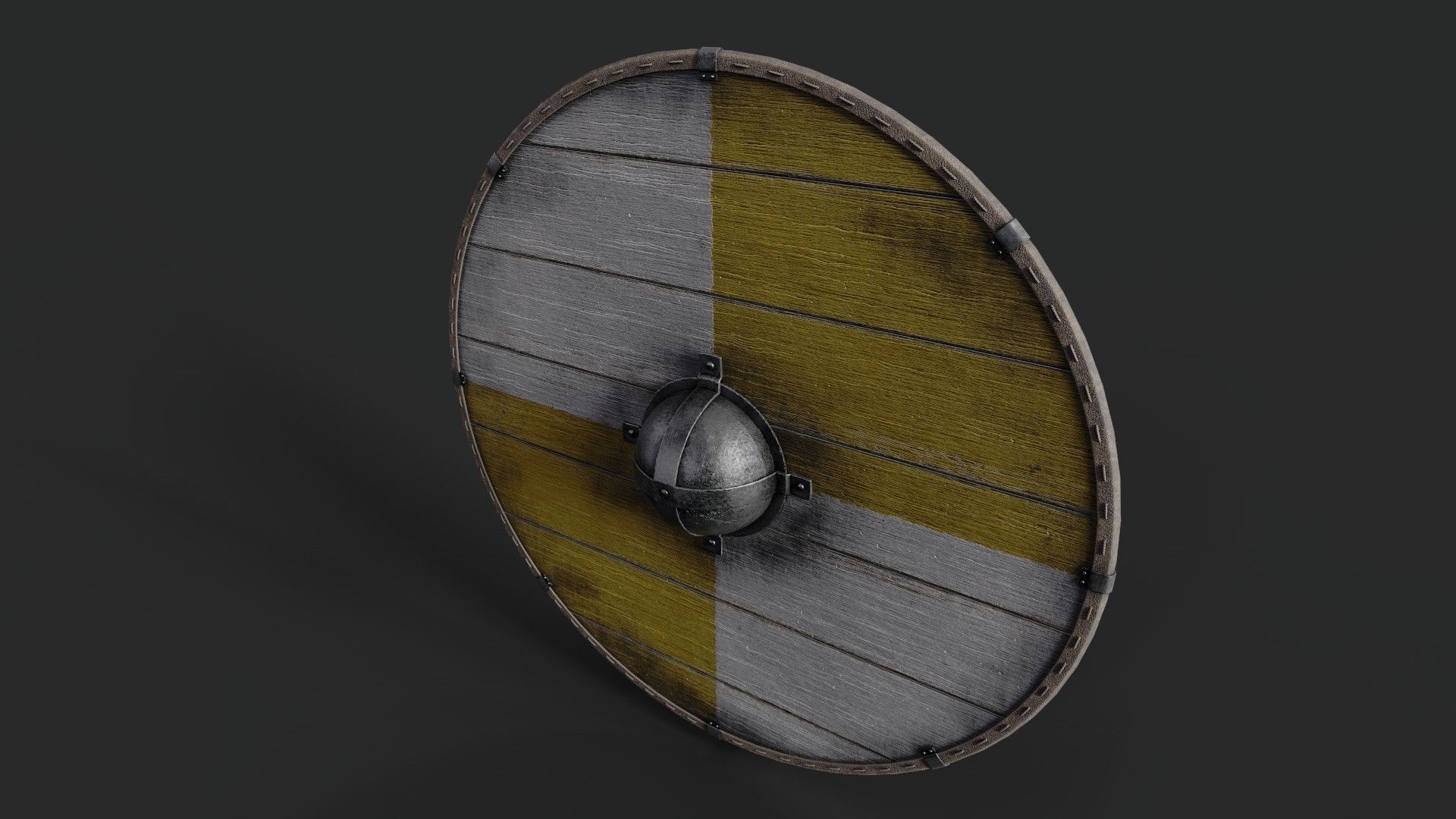 Slavic round wooden shield-painted yellow and white Low-poly 3D model_5