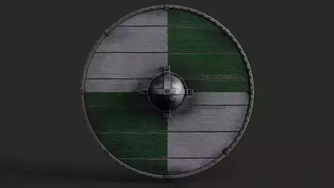 Slavic round wooden shield-painted green and white Low-poly 3D model