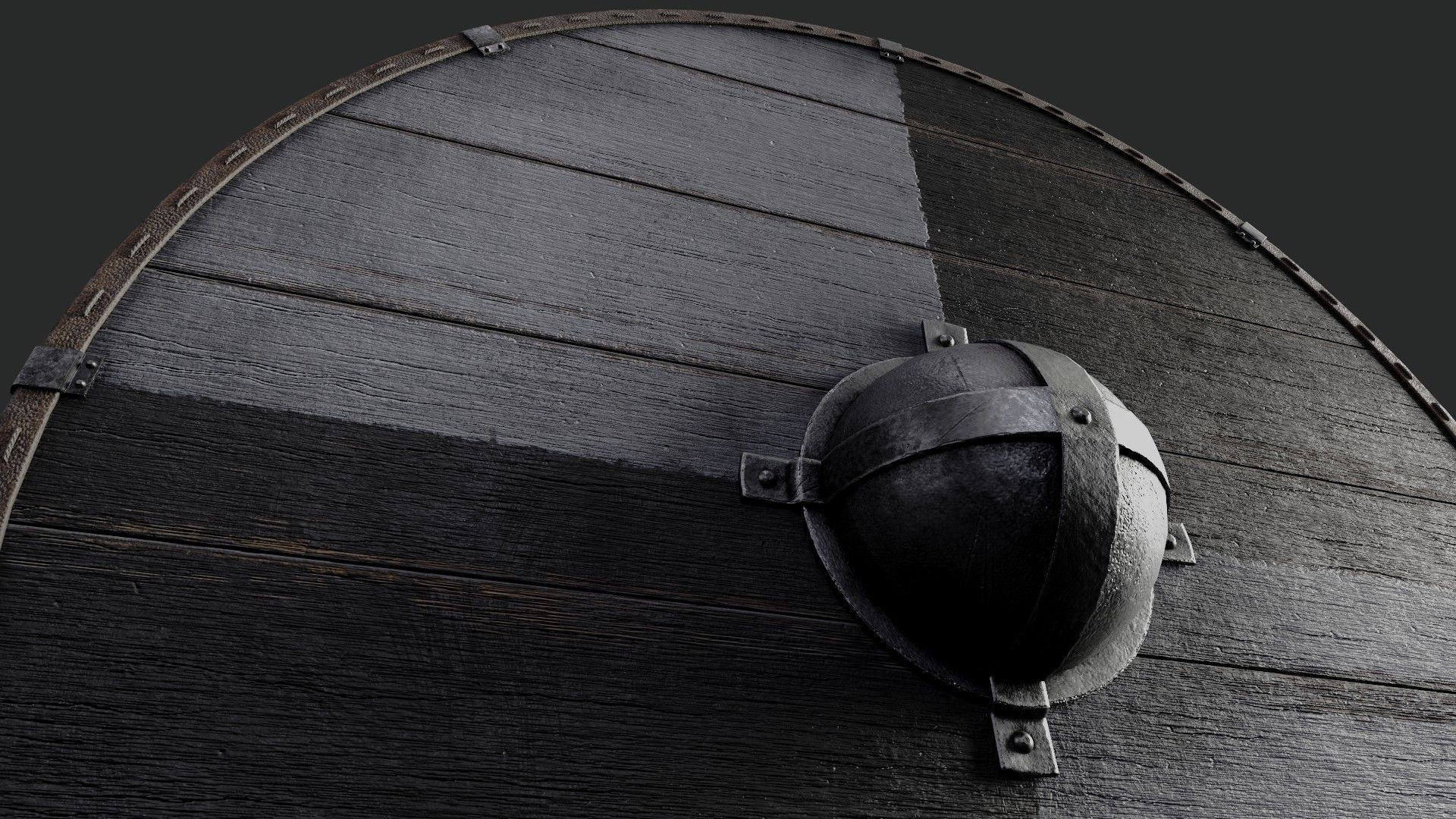 Slavic round wooden shield-painted black and white Low-poly 3D model_4