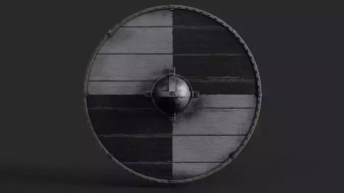 Slavic round wooden shield-painted black and white Low-poly 3D model