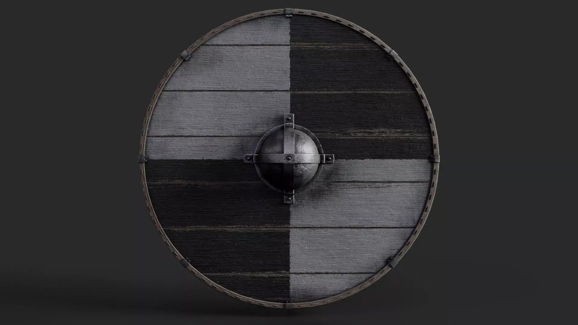Slavic round wooden shield-painted black and white Low-poly 3D model_0