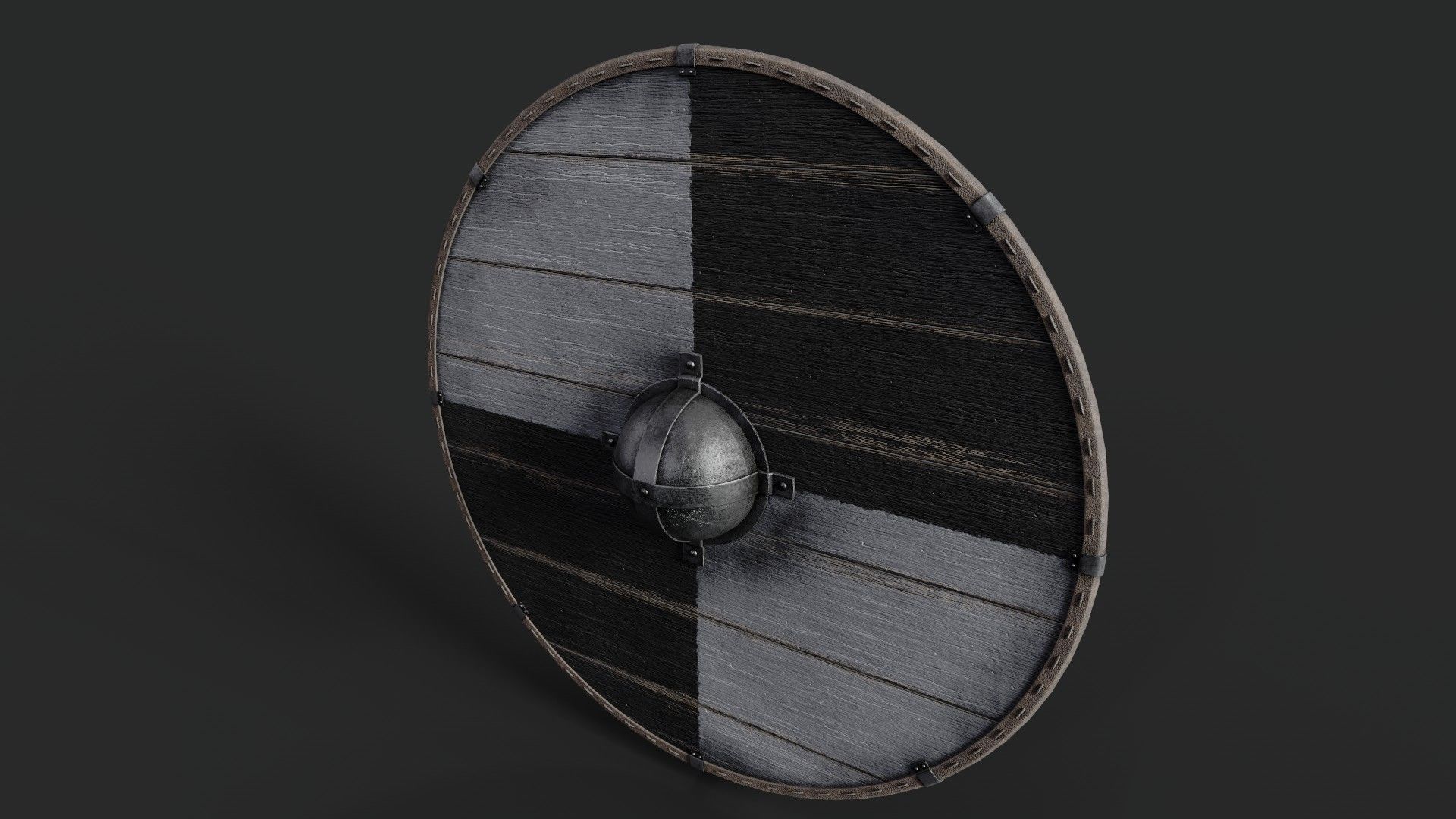 Slavic round wooden shield-painted black and white Low-poly 3D model_5