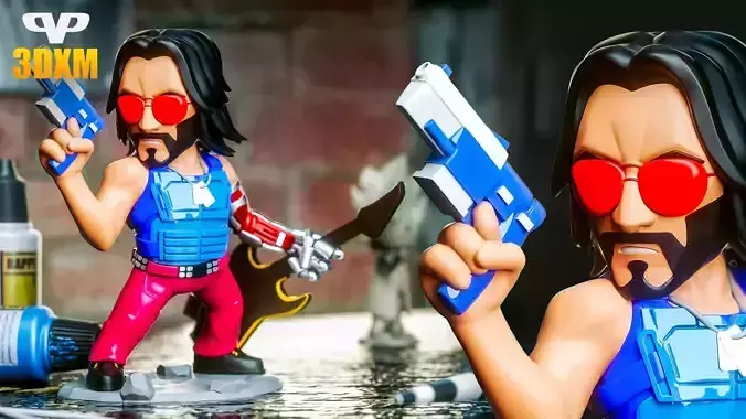 Johnny Silverhand Chibi STL for 3D Printing 3DXM ChibiSTL