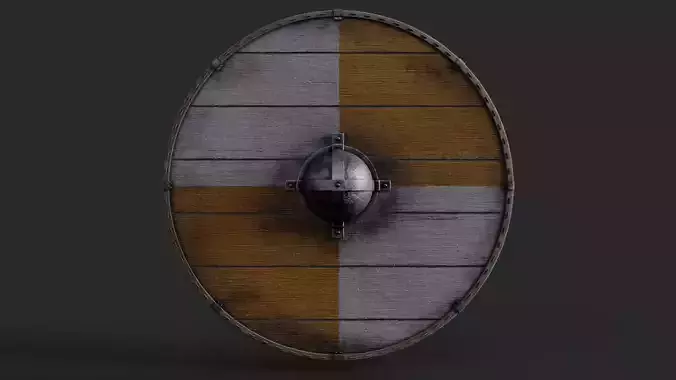 Slavic round wooden shield-painted orange and white Low-poly 3D model