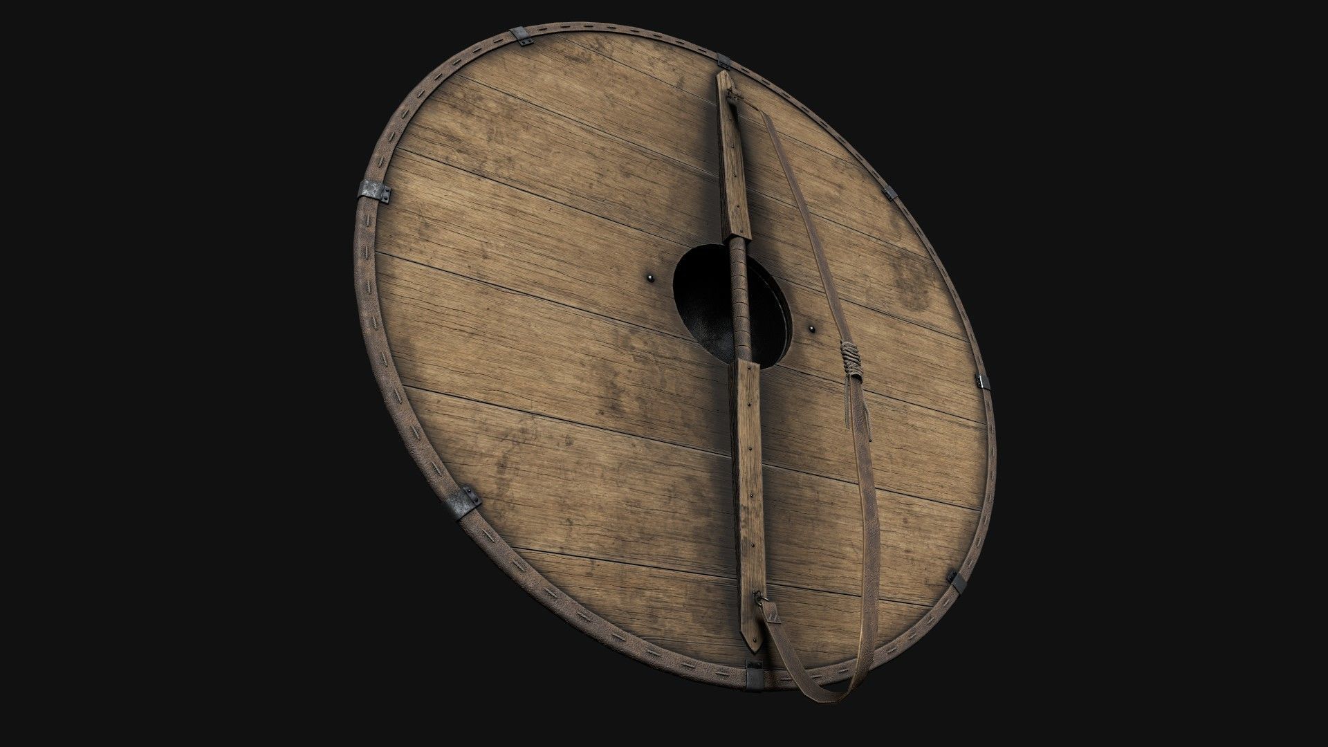 Slavic round wooden shield-painted orange and white Low-poly 3D model_3