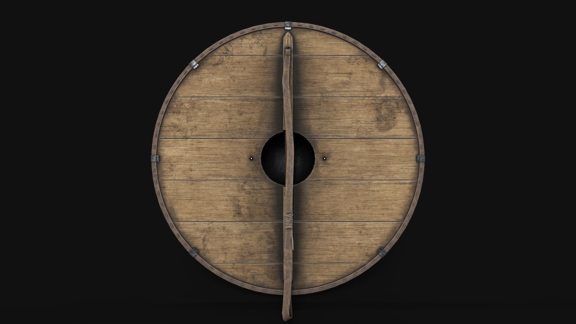Slavic round wooden shield-painted orange and white Low-poly 3D model_2